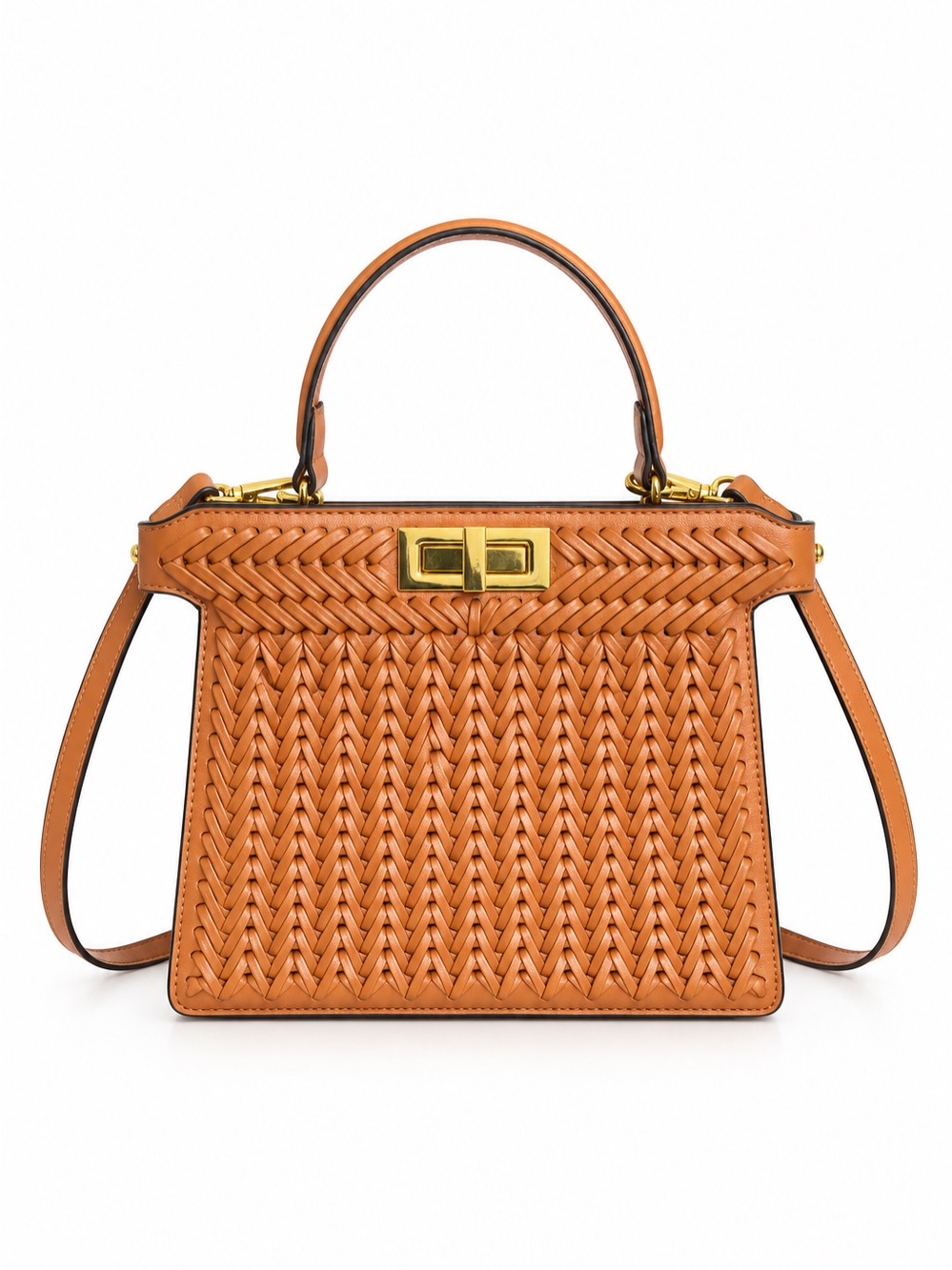 Verano Hill Woven Leather Satchel Handbag in Tan with Gold Hardware